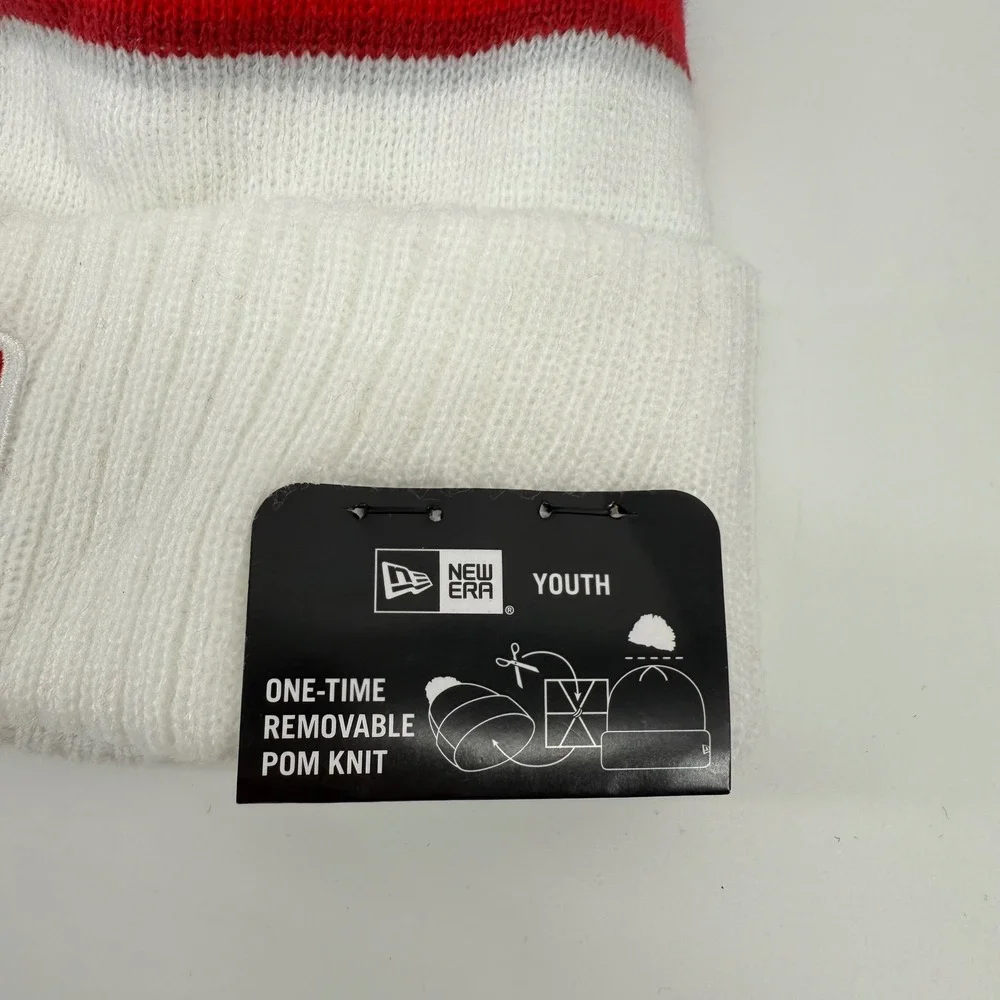 New Era NBA H-Town Youth Knit Pom Beanie Hat‎ White Red Black